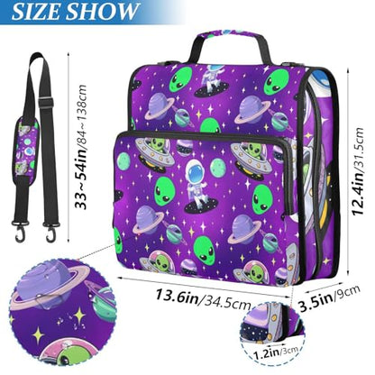 3 Ring Zipper Binder with Shoulder Strap Cute Astronauts Alien Space 1.5 inch Binders Keeper Large Capacity Multi Pockets for School Office Supplies
