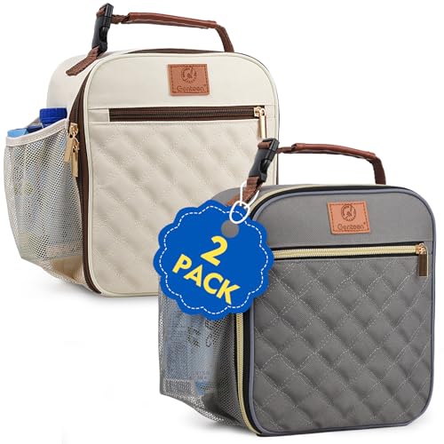 Genteen Kids Lunch Box Insulated Soft Mini Cooler with Bottle Holder, Lightweight Reusable Easy-Clean Lunch bag for Girls, Boys Back to School-Gray - color: Gray/White