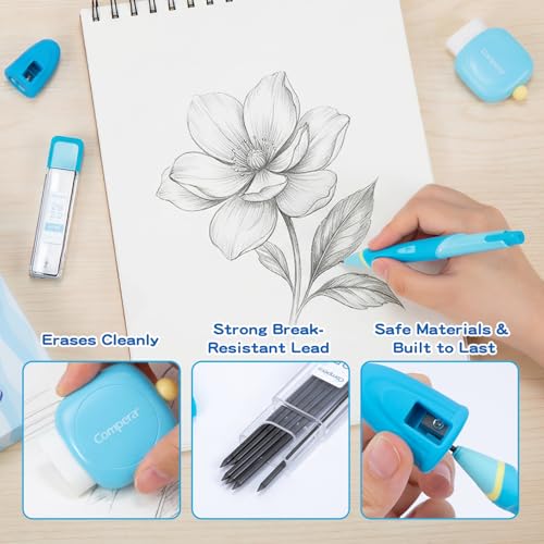 Ergonomic Pencil Set, 2.0mm HB Mechanical Pencils for Kids, School Supplies Include Sharpener, Eraser & 6 Extra Leads – Handwriting Aid for Preschool, Kindergarten, Homes, Blue, L - color: Blue