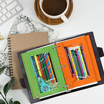 3-Ring Pen Pencil Pouch with Clear Window Stationery Bag Binder Case Classroom Organizers Orange - color: Orange