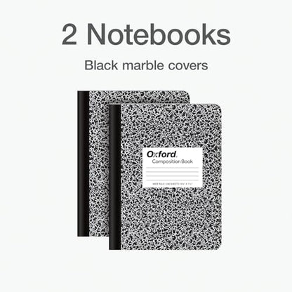 Oxford Composition Notebooks, 9-3/4 x 7-1/2 Inch School Journals, Wide Ruled Paper, Black Marble Covers, 100 Sheets per Book, (1002516), (Pack of 24) - size: (Pack of 24)