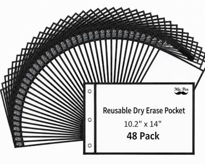 Mr. Pen- Reusable Dry Erase Pockets, 48 Pack, Black | Oversized Clear Plastic Sheet Protectors, Teacher, School, Classroom Supplies - color: Black, size: 48 Pack