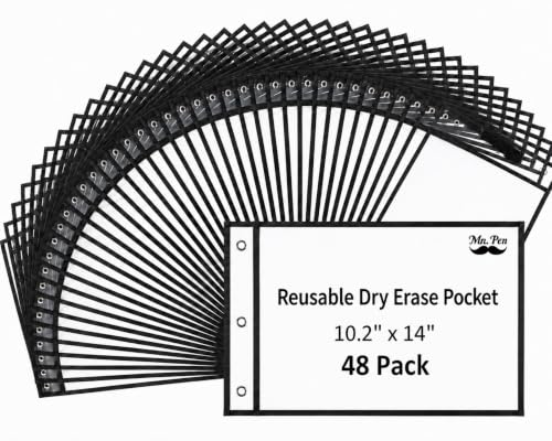 Mr. Pen- Reusable Dry Erase Pockets, 48 Pack, Black | Oversized Clear Plastic Sheet Protectors, Teacher, School, Classroom Supplies - color: Black, size: 48 Pack