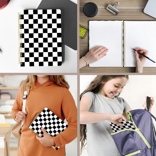 Cute Spiral Notebook journal A4 Aesthetic Pretty Design for Women Girls Kawaii with Pocket, 8.5 x 11 inch, Graph, Black Plaid - color: Black Plaid, style: Graph