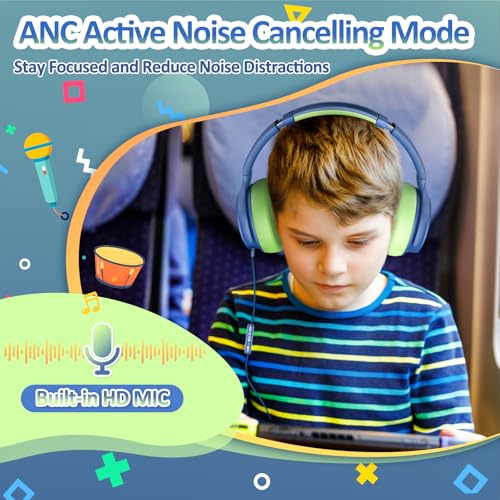 INFURTURE Kids Headphones USB C Over Ear with Active Noise-Canceling | HD Mic, Safe volume, Lightweight, Plug and Play, NO Charging Required Wired School Headphones for Teens for Travel/Classroom