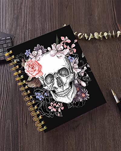 iampanda Spiral Journal Notebook,Strong Twin-Wire Binding with Premium Paper for Girl Women,Pink Floral 60 Sheets A5 College Ruled Notebook/Journal,Perfect for School Office Home Gifts,Cool Skull - color: Cool Skull