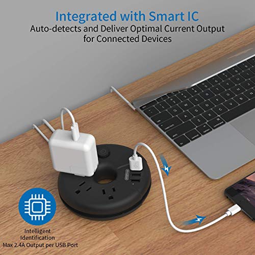 NTONPOWER Compact Power Strip with USB Bundle, 3 Outlets 3 USB Portable Desktop Charging Station with 5ft Extension Cord for Office, Home, Hotels, Cruise Ship, Nightstand