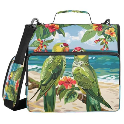 Parrots on The Beach Zipper Binder 3 Ring with Handle and Shoulder Strap, 500 Sheet Binder Organizer Capacity & Multi-Pockets for School Office - color: A1648