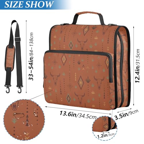 Western Bull Boho Terracotta Organizer Binder with Handle Multi-Pocket 1.5 Inch 3 Rings Pencil Case Portfolio Binder Office Files Organizer - color: Western Bull Boho Terracotta