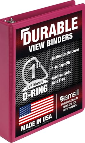 Samsill Durable 1 Inch Binder, D Ring Binder, Customizable Clear View Cover, Magenta, Holds 225 Pages - color: Dragonfruit, size: 1 Pack, style: 1 Inch
