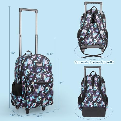 Tilami Rolling Backpack for Kids 18 Inch Double Handle Wheeled Bookbag for Boys & Girls for School & Travel,Butterfly - color: Butterfly