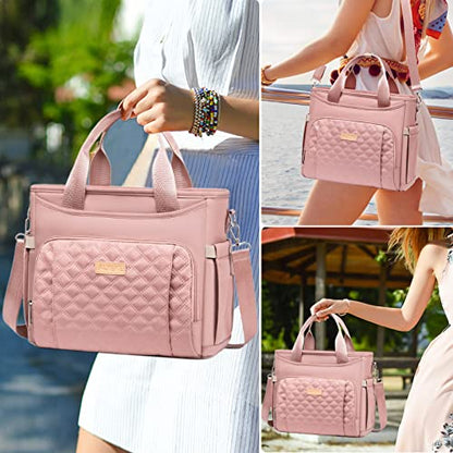 AIJIEKE Large Insulated Lunch Bag for Women, Work Lunch Box Tote, Pink | Leakproof, durable multi-compartment cooler. Reusable with shoulder strap. Perfect for travel meal prep, picnic, beach - color: Pink
