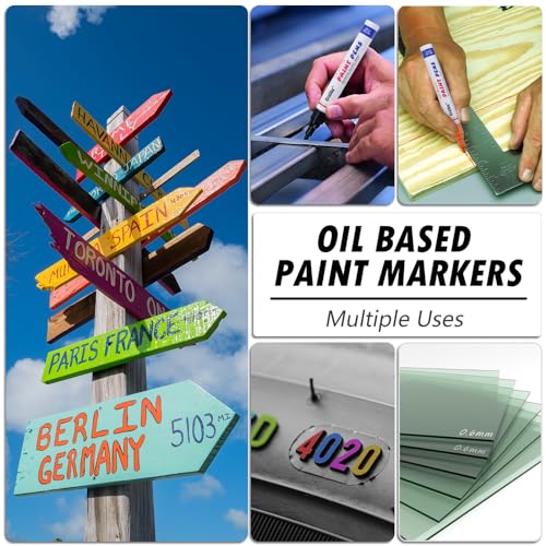 Blue Paint Markers, 3 Pack Oil-Based Waterproof Quick Dry Permanent Paint Pen Set for Rocks Painting, Wood, Fabric, Plastic, Canvas, Glass, Mugs, Metal, Tire, Stone, DIY Craft - color: Blue