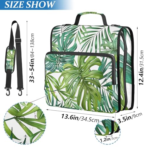 3 Ring Zipper Binder with Shoulder Strap Palm Leaves Tropical Plants Green 2 Inch Zippered Binder Bag 500 Sheet Capacity Multi Pockets for School Supplies - color: Multi15