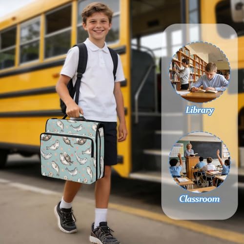 Seals 2inch 3 Ring Zipper Binder Multi-Pocket Storage Holds 14 Inch Laptop for Students and Office Use - color: Seals