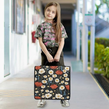 Poppy and Daisy Flowers Black Zipper Binder 3 Ring 1.5 Inch School Binder Organizer with Shoulder Strap Handle File Folder Pockets Large Capacity Students Girl Boy Men Office Work - color: Poppy and Daisy Flowers Black