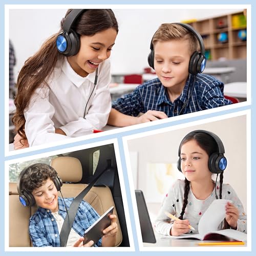 AILIHEN A8 Headphones Wired for School Students Kids K-12 Classroom，Adjustable, Foldable, Over-Ear Headsets with Microphone HD Stereo Sound 3.5mm Jack for Chromebook (Blue)