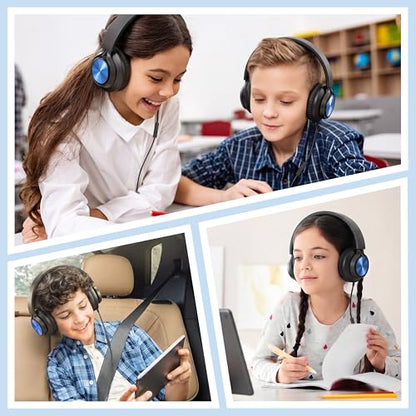 AILIHEN A8 Headphones Wired for School Students Kids K-12 Classroom，Adjustable, Foldable, Over-Ear Headsets with Microphone HD Stereo Sound 3.5mm Jack for Chromebook (Blue)