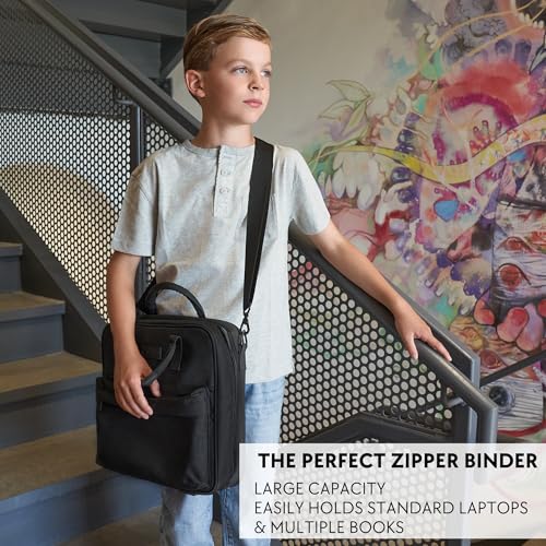 Sturdy 3 Ring Zipper Binder with Strap - 2" Binder with Pockets Holds 500 Sheets, Laptop & More - Durable & Easy to Carry - color: Black