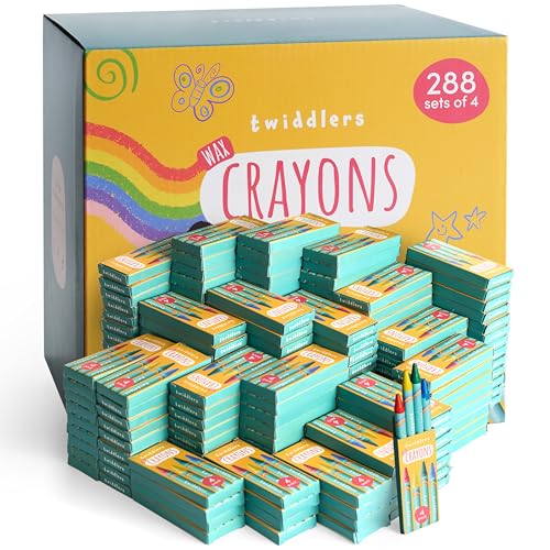 THE TWIDDLERS 288 Sets of 4-Packs (1,152 Bulk Crayons) Non-Toxic Individual Box for Kids, Back to School Supplies, Classrooms, Restaurants Bulk Crayons Coloring Activity, Party Bag Fillers