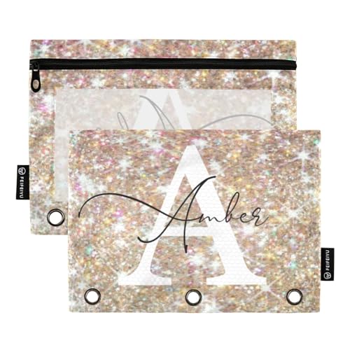 Personalized Pencil Pouch for 3 Ring Binder Colorful Glitter Custom Pencil Pouches Case Binder Cosmetic Bag 2 Pack for Office School College Supplies - color: Colorful Glitter