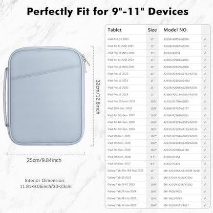 MoKo 9-11 Inch Padded Tablet Sleeve Protective Carrying Case for 11" iPad Air M4 2026, iPad A16/Pro 11 M5, i-Pad 10th/Air 5/4th 10.9, iPad9/8. 10.2, Tab S8/S9 11, Tablet Bag with Handle, Misty Blue - color: Misty Blue, size: 9-11 Inch