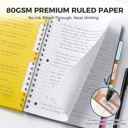 Koogel Spiral Notebook with Tabs, 5 Subject Spiral Notebook Wide Ruled with Removable Dividers, 200Pages Lined Journals for Women Journals Note Taking Work School Gifts, 8.5x11Inch, Green - color: green