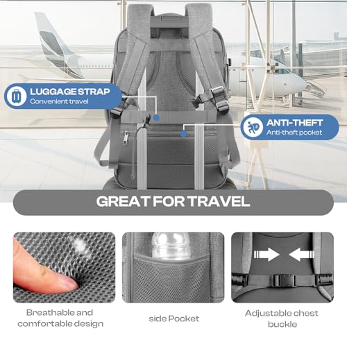 Carry on Backpack, Travel Friendly, Fits TSA requirement, Grey | Extra Large 40L-50L Travel Backpack TSA Approved, Water Resistant Bag, Expandable Laptop Bagpack, Travel Backpack for men - color: Grey, size: XX-Large