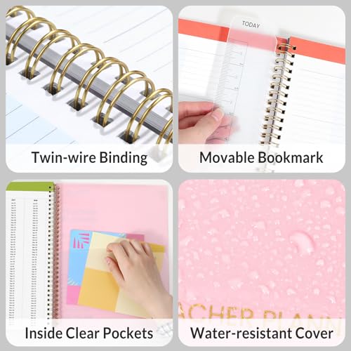 SUNEE Teacher Planner 2026-2027 Academic Year, Lite Lesson Planner Book with 7 Periods Jul 2026 - Jun 2027, 8.5"x11" Daily Weekly and Monthly Organizers, Plan Book with Pocket Folder, Color Tabs,Pink - color: Pink