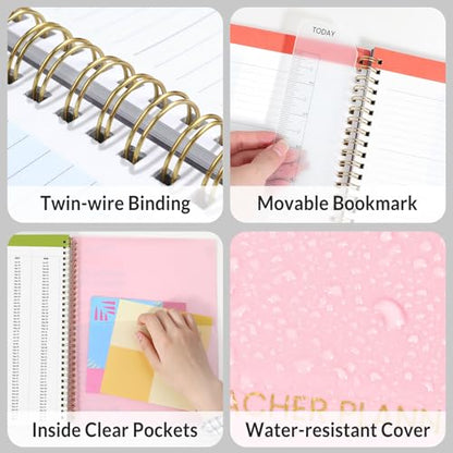 SUNEE Teacher Planner 2026-2027 Academic Year, Lite Lesson Planner Book with 7 Periods Jul 2026 - Jun 2027, 8.5"x11" Daily Weekly and Monthly Organizers, Plan Book with Pocket Folder, Color Tabs,Pink - color: Pink