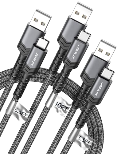 JSAUX USB to USB C Cable, USB C Cable for iPhone 17, 3-Pack (10+6.6+3.3FT) | USB Type C Charger Cord, Fast Charging for iPhone 17 16 Pro Max, Samsung Galaxy, iPad, Grey - color: Grey, size: 3.3ft+6.6ft+10ft