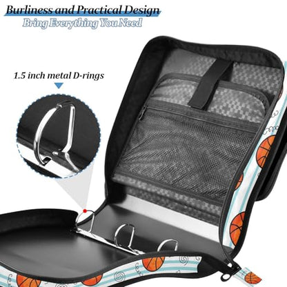 Basketball Stars Print Custom Zipper Binder Bag 3 Ring with Shoulder Strap & Handle Personalized Binder Bag Expandable File Folder for School - color: Multi-basketball Stars