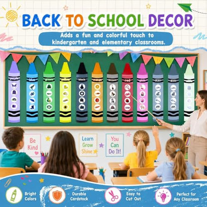 11 Sets Jumbo Size Crayon Bulletin Board 34.7 Inch Colour Recognition Poster Decoration Fruit Animals Plants Bulletin Board for Kindergarten Preschool Learning Classroom Chalkboard Decoration