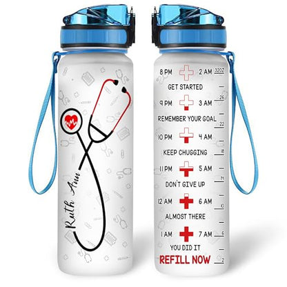 Hyturtle Personalized Nurse Water Bottle - 32oz Motivational Water Bottle with Leak-Proof Lid & Time Marker - Gift for Women, Nursing Students, Medical Assistants, Healthcare Workers On Birthday