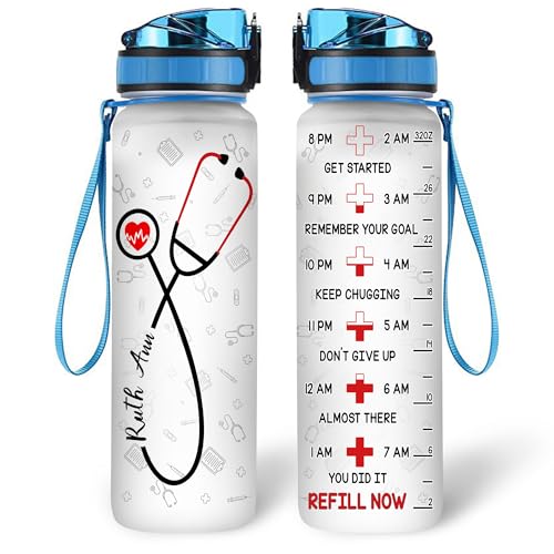 Hyturtle Personalized Nurse Water Bottle - 32oz Motivational Water Bottle with Leak-Proof Lid & Time Marker - Gift for Women, Nursing Students, Medical Assistants, Healthcare Workers On Birthday