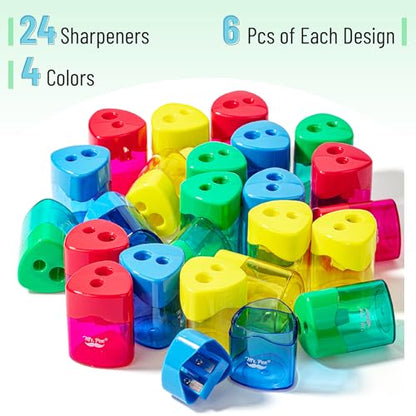 Mr. Pen- Pencil Sharpeners Manual, 24 Pack, Dual Hole, Colorful | Bulk Handheld Pencil Sharpener, Compatible with Standard and Jumbo Pencils, Snap-on Lid, Stainless Steel Blade