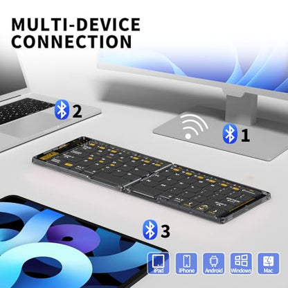 Foldable & Folding Wireless Keyboard Set Combo for iPad, Transparent Bluetooth Typepad & Mouse, Compatible with iOS, Windows, Android, Smartphones, Laptops, etc.