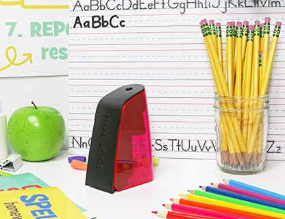Bostitch Office Battery Powered Pencil Sharpener, Portable, Hinged Tray, Colored Pencil Compatible, Fits In Backpack & Most Pencil Cases, Red