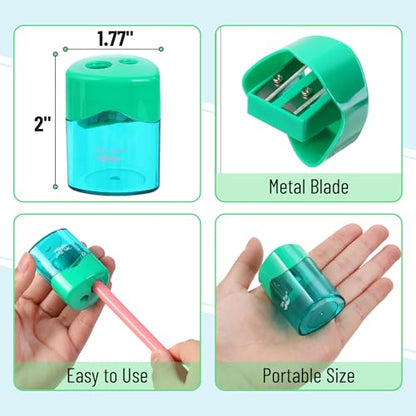 Mr. Pen- Pencil Sharpeners Manual, 24 Pack, Dual Hole, Colorful | Bulk Handheld Pencil Sharpener, Compatible with Standard and Jumbo Pencils, Snap-on Lid, Stainless Steel Blade