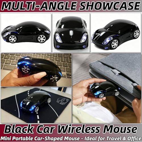Black Wireless Mouse，Mini Car Computer Mouse，1600DPI 2.4G with USB Receiver, Ergonomic Cute Computer Mice for Laptop, PC, Windows, Mac OS (Black) - color: Black