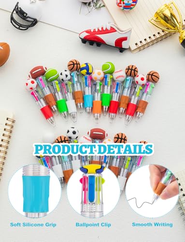 36Pcs 4-in-1 Sports Mini Theme Multicolor Ballpoint Pens | Cute Retractable Pen Bulk for Birthday Party Classroom Student Prizes Teacher Rewards - style: SportsBallPens36Pcs