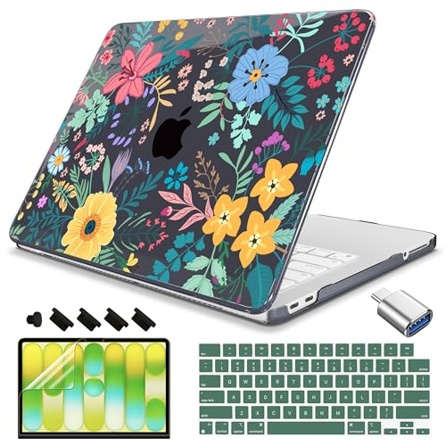 Teryeefi for New MacBook Neo 13 inch 2026 Release Model A3404, Sleek Hard Shell Cover, Keyboard Skin, Screen Protector & USB-C Adapter (Pretty Flower W136) - color: Pretty Flower W136