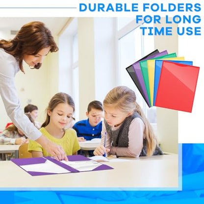 Henoyso 18 Pcs Plastic Folder with Clear Front Pocket and 3 Prong Plastic Folders with Card Slot Pocket Folders with Prongs for School Office (Colorful) - color: Colorful