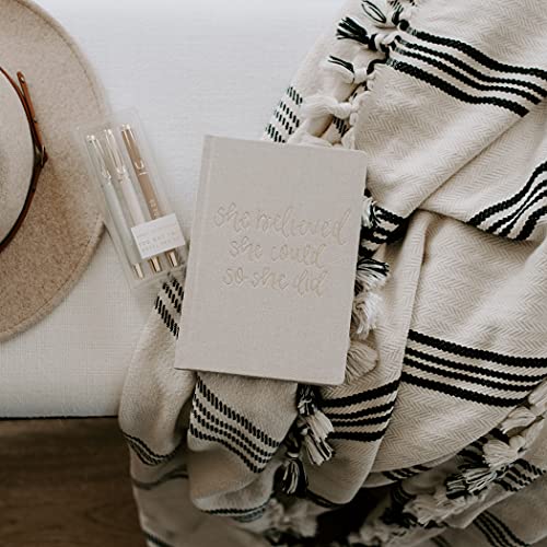Sweet Water Decor Cute Motivational Lined Composition Notebook for Women, 100 Ruled Pages for Writing, Diary with Fabric Inspirational Cover (Tan She Believed She Could) - style: Tan She Believed She Could