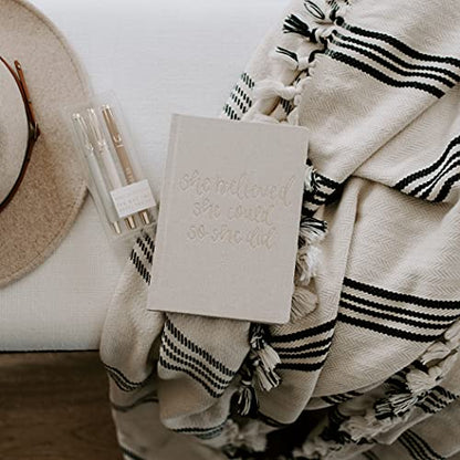 Sweet Water Decor Cute Motivational Lined Composition Notebook for Women, 100 Ruled Pages for Writing, Diary with Fabric Inspirational Cover (Tan She Believed She Could) - style: Tan She Believed She Could