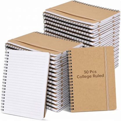Watersay 30 Pcs Small Spiral Notebooks A6 with Straps, Multicolor 5" x 7" Pocket Notebooks Mini Lined Journals 50 Sheets for Back to School Supplies Students Rewards Office Gifts(Natural Wood) - color: Natural Wood