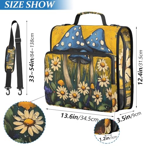 Mushrooms and Wildflowers Zipper Binder with Shoulder Strap, 500 Sheets Capacity, Multiple Pockets 1.5Inch 3 Ring Zipper Binder - color: Mushrooms and Wildflowers