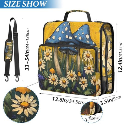 Mushrooms and Wildflowers Zipper Binder with Shoulder Strap, 500 Sheets Capacity, Multiple Pockets 1.5Inch 3 Ring Zipper Binder - color: Mushrooms and Wildflowers