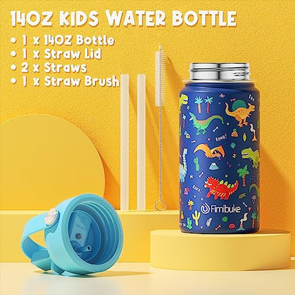 Fimibuke Kids Bento Lunch Box with 4 Compartments, Insulated lunch Bag, Stainless Steel Insulated Water Bottle, Ice Pack & Utensils Set, Birthday Gifts for Ages 3-12 Back to School Toddler Girls Boys - color: A6. Green Dinosaur