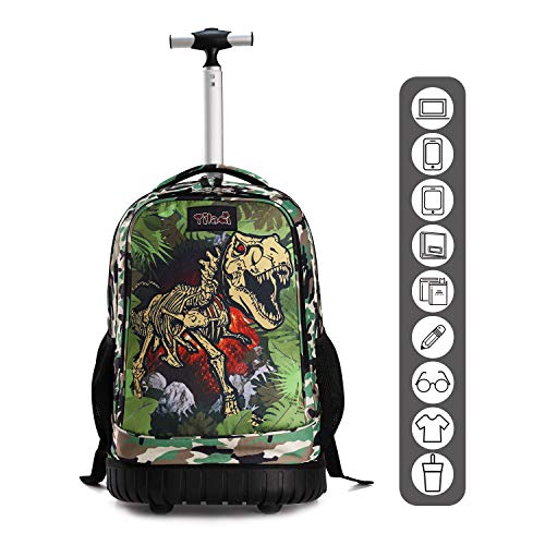 Tilami Rolling Backpack 19 inch Wheeled Cute LAPTOP Boys Girls Travel School Student Trip, Dinosaur - color: Dinosaur